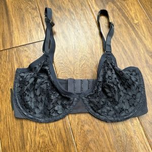 Lively Unlined Balconette 32DD dark grey lace bra